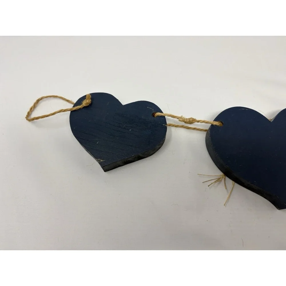 Vintage Wooden Blue Heart Garland Wall Hanging Country Cottage Moms 90's Kitchen